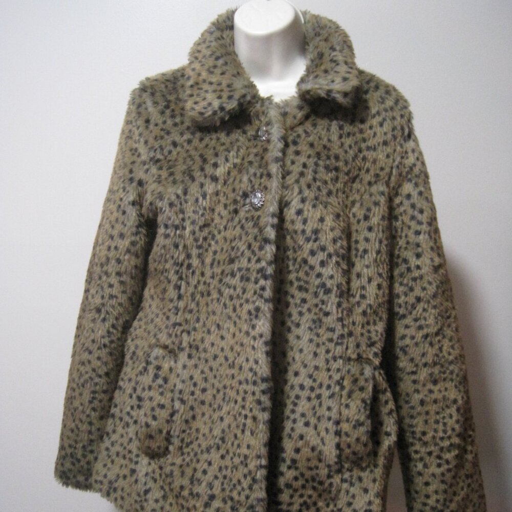 Paris Blues Coat Women's Medium Leopard Faux Fur Polyester Open Front Pockets
